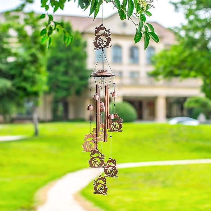 Frog Wind Chimes Outdoor Frog Gifts for Women/Men/Mom/Wife/Grandma Birthday Gifts Memorial Gift Metal WindChimes for Outside/Indoors, Lawn, Patio, Home, Porch, Yard Decor, Garden Decorations
