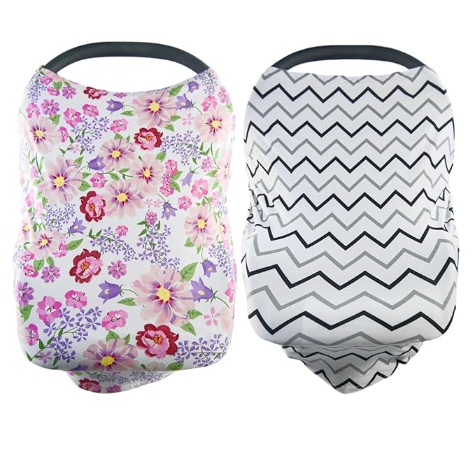2 Pack Baby Car Seat Cover Soft Stretchy Nursing Cover, Sun Protection for Babies, Stroller Canopy, Breathable Infant Car Seat Canopy