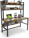 Aquzee Computer Desk with Hutch, 47“W x 23.6" D Desk with Shelves, Tall Home Office Desk with Bookshelf, Metal Legs Study Table with Upper Storage Shelf for Study Writing/Workstation
