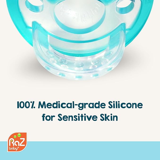 RaZbaby Jollypop Pacifier for Newborns & Up, USA Made, Natural Shaped Orthodontic Binky, Lovingly Shared in NICUs & Hospitals Worldwide, Medical-Grade 100% BPA-Free - 0-3 Months, 6 Pack - Variety