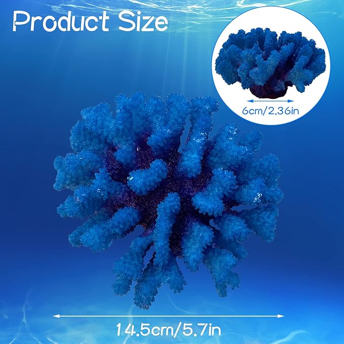 PINVNBY Artificial Coral Ornament, Underwater Sea Plants Decorations, Aquarium Coral Decor Craft Resin Aquarium Plants for Fish Tank Decor Landscape (Blue)