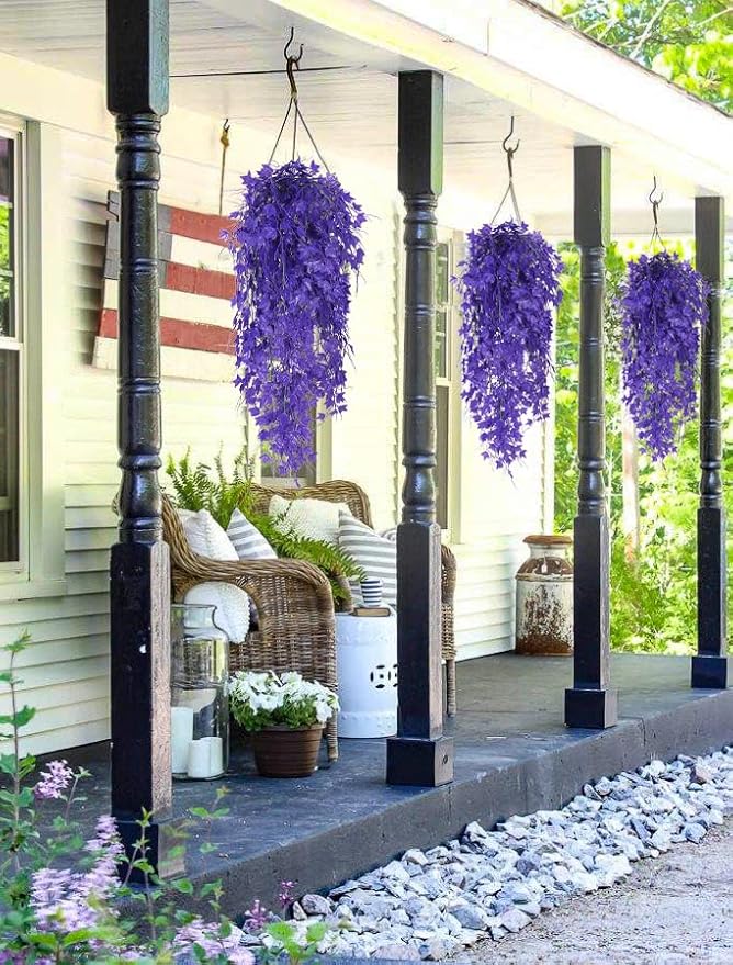 Fake Hanging Plants Fake Ivy Vine Artificial Ivy Leaves Artificial Hanging Plant Faux Plant Hanging Artificial Plants Outdoor Vines Decor for Home Room Yard Wall Garden Decoration(Pure Purple)