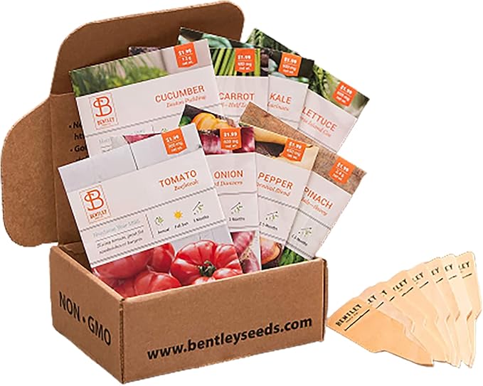 Bentley Seed Garden Variety Pack - Non-GMO Heirloom Vegetables - 8 Assorted Plant Seeds for Growing Fresh Produce