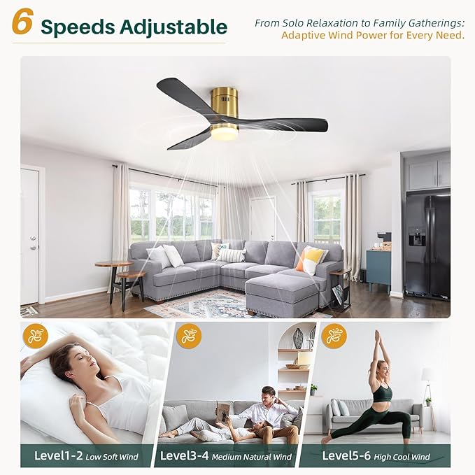 CACI Mall Smart 52 inch Wood Flush Mount Ceiling Fans with Lights and Remote, 3 Blades, Low Profile, Modern, Compatible with Alexa/Google/App, Outdoor Indoor Ceiling Fans for Bedroom/Farmhouse/Patio