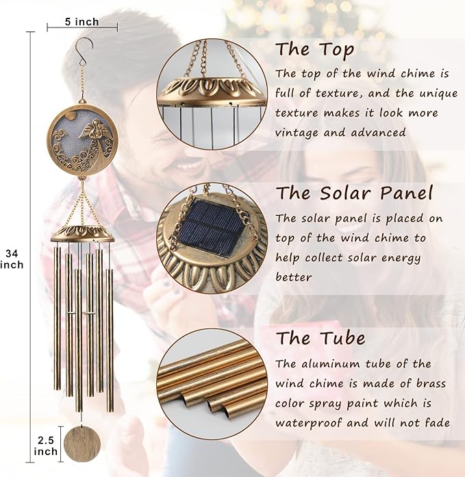 Wind Chimes, Solar Angel Wind Chimes Deep Tone, Memorial Gift for Mom/Grandma/Women, Windchimes Outdoor Clearance, Mother Garden/Patio/Yard Decor