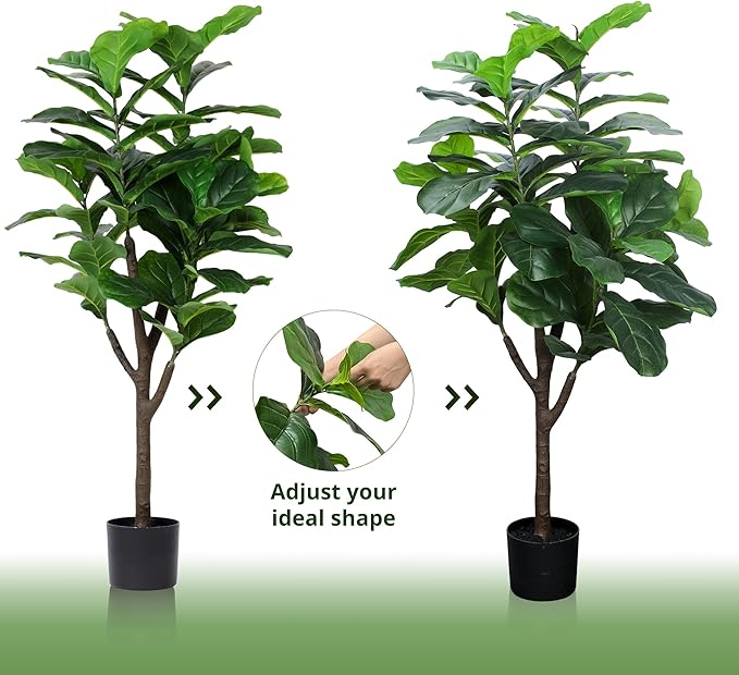 Artificial Fiddle Leaf Fig Tree, 4 FT Tall Fake Ficus Lyrata with Pot, Faux Silk Plants Indoor, Realistic Artificial Plants Decor for Home Office Living Room Decor Indoor Outdoor
