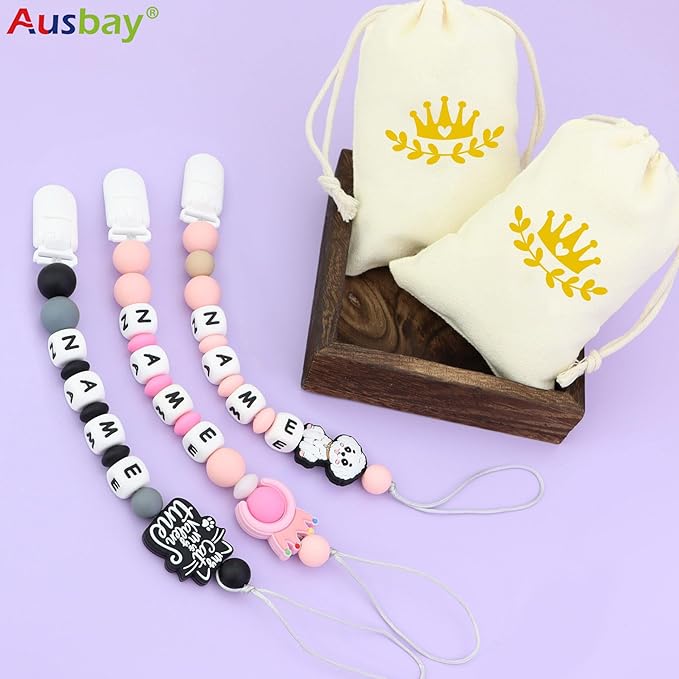 Personalized Pacifier Clip with Name, Custom Animal Pacifier Clip for Baby, Personalized Silicone Pacifier Holder - Boy and Girl Gift (Light Pink)