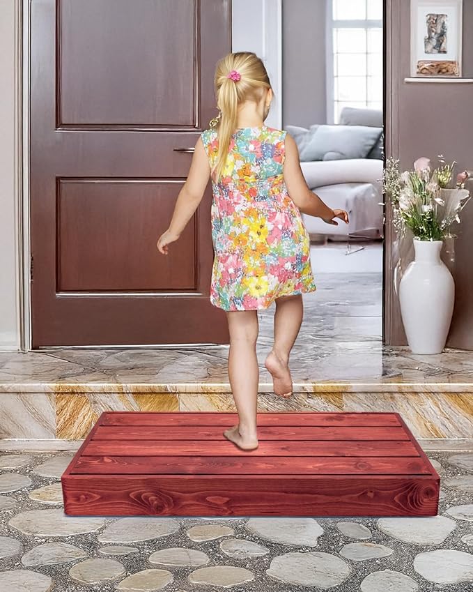 3.5"/6" Heightable Wooden Outdoor Step, 100% Heartwood Step Stools for Adults with 4 Additional Legs & Anti-Slip Traction Tape, One Step Stool for Elderly, Adults, Kids (30" L x 16" W)