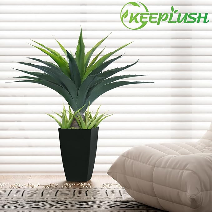 Artificial Spiked Agave Plant 2.5ft, 30 Inch Tall Fake Aloe Vera Plants in Black Pot, Fake Floor Plant Indoor Outdoor for Front Porch Patio Home Office Door Step Decor 1PCS