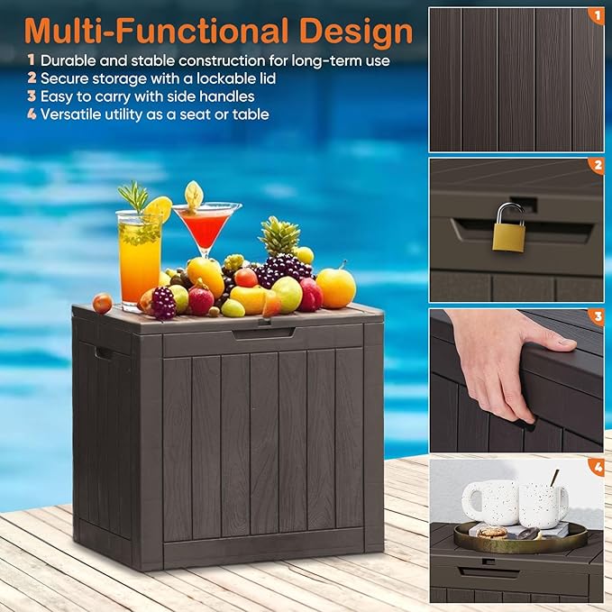 Sweetcrispy Deck Box with 31 Gallon Capacity, Weatherproof Resin Lockable Outdoor Storage for Secure Package Deliveries and Indoor Storage in Garden or Patio, Backyard