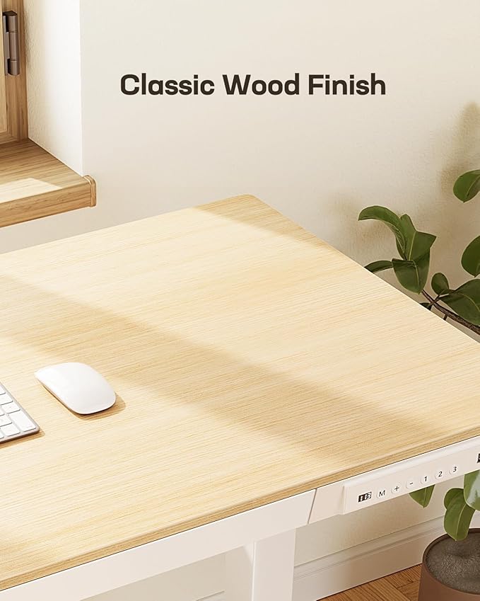 Marsail Electric Solid Standing Desk, 48 x 24 inch Standing Desk with Drawer, Sit Stand Desk with Tabletop & USB Charging Ports, Height Adjustable Desk with Storage for Home & Office Natural