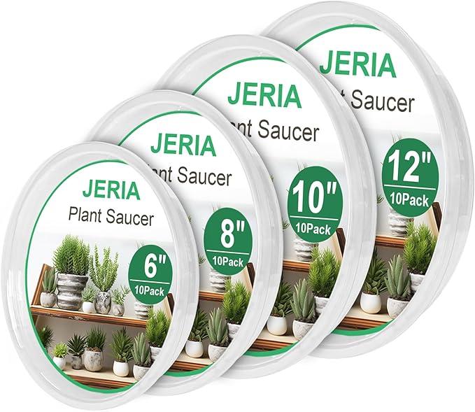 JERIA 40 Pack Clear Plant Saucers（6 Inch、8Inch、10 Inch、12 Inch）,Plastic Flower Pot Trays,Round Durable Plant Drip Trays for Indoor and Outdoor