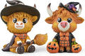 2PCS Cute Magic Highland Cow Figurine Witch Hat Broom Cow Gnomes Resin Statue Christmas Scottish Highland Cow Decor Calf Lovers Gifts Farmhouse Office Home Tiered Tray Decor