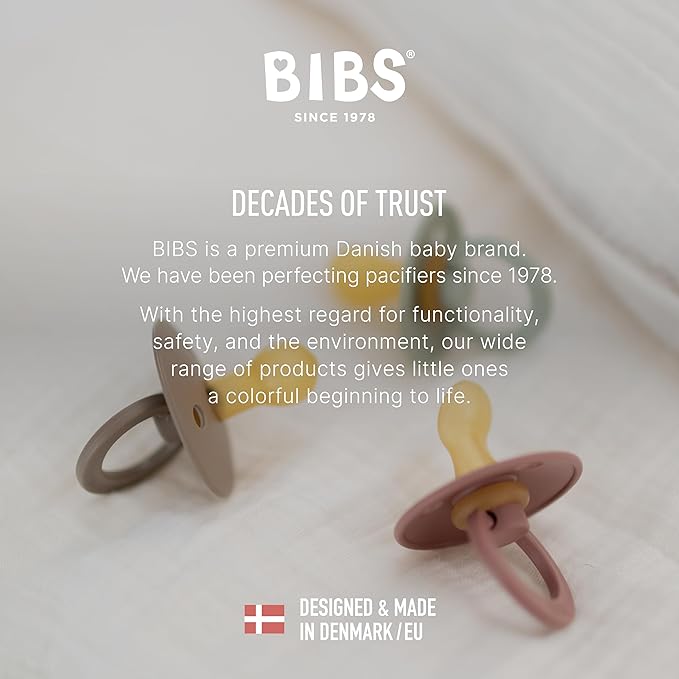 BIBS Pacifiers - Colour 4-Pack | BPA Free Baby Pacifier | Round Nipple Binkies | Natural Rubber Latex Soother | Made in Denmark | Size 1 (0-6 Months) | Blush