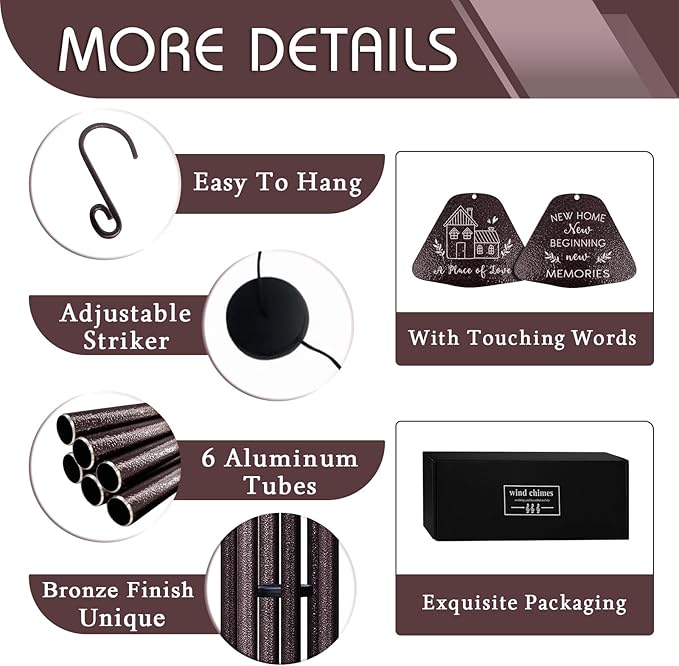 Housewarming Gifts for New Home, Home Sweet Home Gifts 32" Wind Chimes for Outside, Best Homeowner Moving Away Gift for Homewarming, New Apartment House Warming Ideas for Couple Windchimes