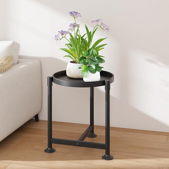 LASZOLA Black Plant Stand Indoor for Large Tall Heavy Duty Planters, Metal Vertical Single Flower Holder Organizer for Floor Corner, Sturdy Wrought Iron Round Shelf for Modern House Patio Decorative