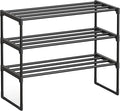 SONGMICS Shoe Rack, 3-Tier Shoe Organizer, Metal Storage Shelf, Upright or Upside Down, for 8-12 Pairs, Stackable, for Entryway, 11.8 x 26.8 x 21.7 Inches, Black ULSA203B01