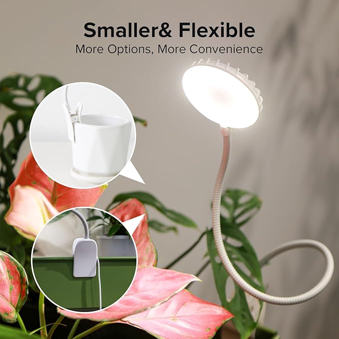 Plant Lights for Indoor Growing, Pot Clip on Grow Lights Full Spectrum, 12W Plant Growing Lamp with 4 Dimmable Levels, 360° Adjustable Grow Plant Lamp， Auto On/Off Timing 4/8/12H, White 3 Pack