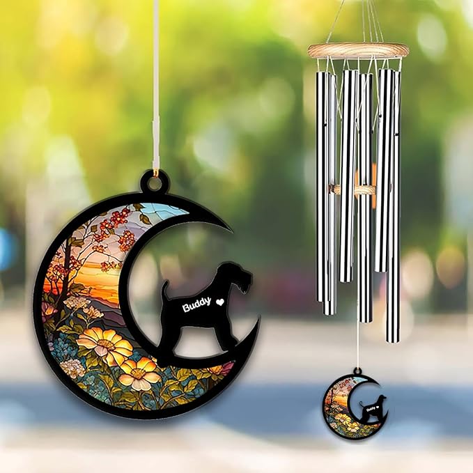 Airedale Terrier Sun Catcher Wind Chime, Custom Sunflower Suncatcher Dog Memorial Wind Chime, Dog Loss Gift, Dog Sympathy Gift, Pet Loss Suncatcher, Outdoor Garden Decor
