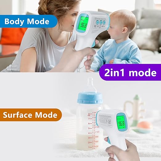 Digital Thermometer for Adults and Kids, No Touch Forehead Thermometer for Baby, 2 in 1 Body Surface Mode Infrared Thermometer with Fever Alarm and Instant Accuracy Readings