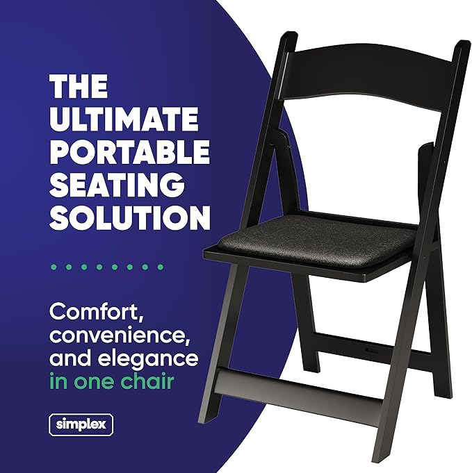 100 Black Resin Stackable Folding Chair - Comfortable Black Foldable Chair - Folding Chairs with Padded Seats - Indoor/Outdoor Folding Chairs for Events - Lightweight Foldable Chairs (100 Pack)