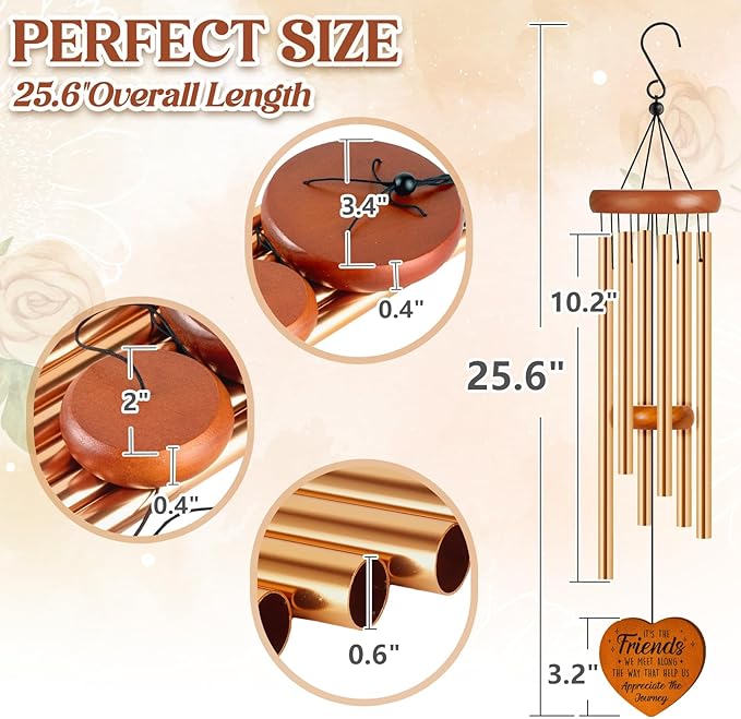 Best Friend Birthday Gifts for Women, Unique Friendship Gifts for Women, Ideas Wind Chimes for BFF, Soul Sister, Unique Outdoor Garden Decor for Female 25.6" Wind Chime