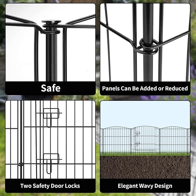 INJOPEXI Garden Fence 12 Panels 23.6ft (L)×24in (H) Decorative Garden Fences with 11 Fence Panels + 1 Gate Rustproof Wire No Dig Garden Fence Animal Barrier Fencing for Outdoor Backyard Patio - Black