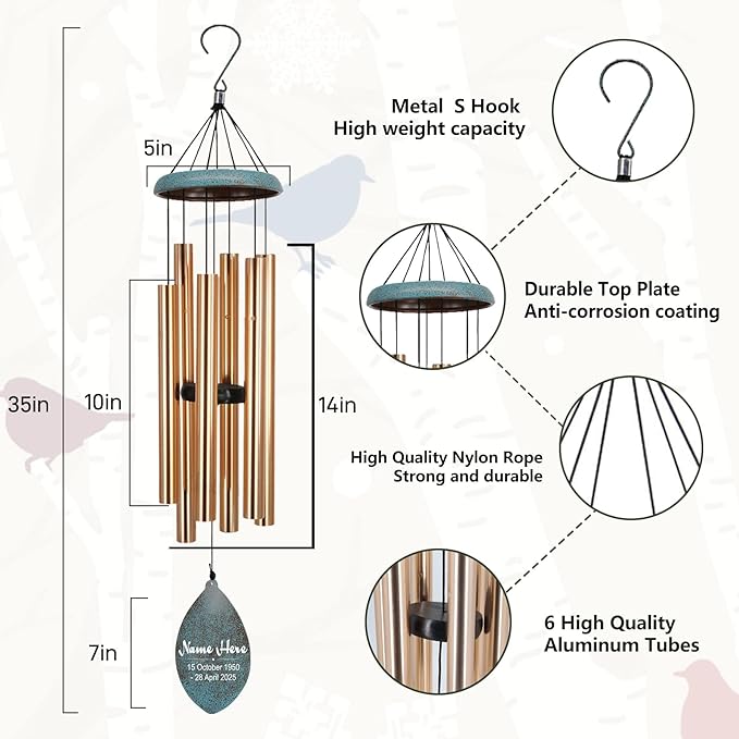 ASTARIN Personalized Wind Chimes Memorial, Customized Sympathy Gifts Wind Chime, 35inch Commemorative Wind Chime Deep Tone for Loss of Loved Daddy/Mom/Son for Condolences/Funeral