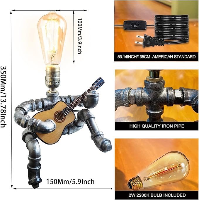 Cool Table Lamp - Vintage Steampunk Decor, A Very Relevant Gift for Music Fanatics & Guitar Aficionados