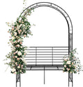 Outvita 7FT Garden Arch Arbor with Seating, Heavy Duty Metal Arbour Archway, Decorative Frame Stand Trellis for Wedding Ceremony Party Plant Climbing Rose Vines Lawn
