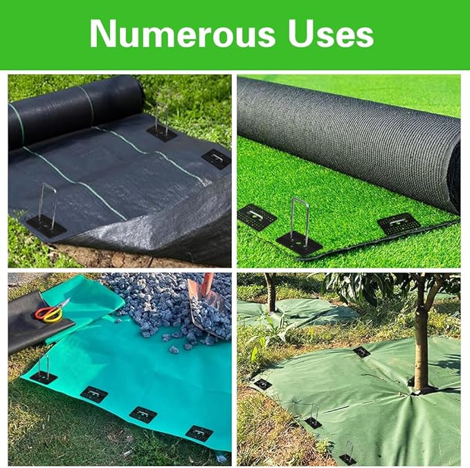 Bakulyor 50 Pcs Landscape Staples + 50 Pcs Gasket, 6 Inch Garden Stakes Staples 11 Gauge U Shaped Galvanized Lawn Landscape Pins, Heavy Duty Yard Ground Pin for Weed Barrier Sod Fabric Decorations