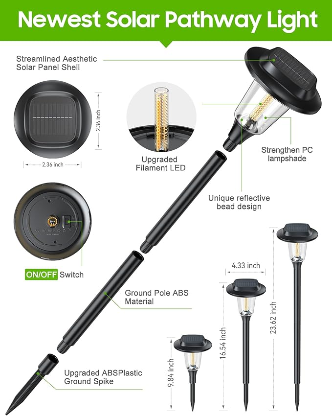 2026 New Solar Pathway Lights Outdoor 4 Pack Solar Lights Outdoor Waterproof IP65 Upgraded Bright LED Auto On/Off Modern Garden Lights Solar Powered Light for Yard Lawn Walkway Driveway Patio Decor