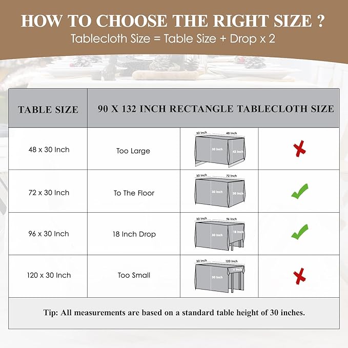 Rectangle Tablecloths 90x132 Inch 1 Pack White Tablecloth for 6ft Washable Decorative Linen Polyester Table Cloths for 8ft Dining Table Banquets Buffet Parties and Wedding