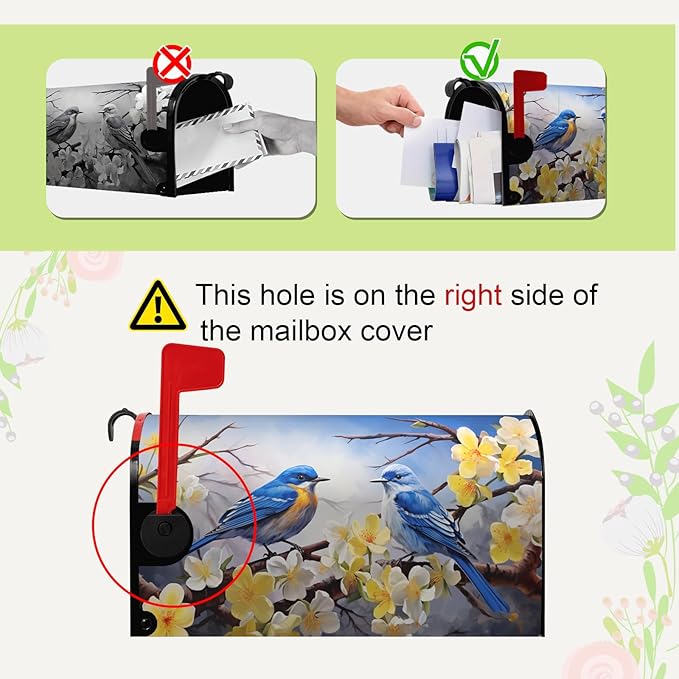 Spring Mailbox Covers Magnetic Standard Size Bluebirds Mailbox Post Cover Summer Floral Bird Mailbox Wraps Bluebird Decor Waterproof for Garden Yard 21x18 Inch