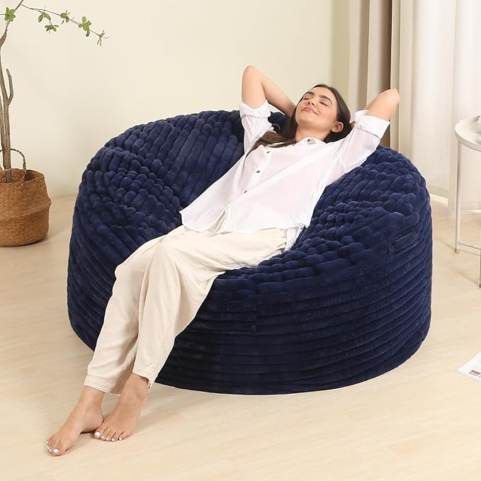 4FT Memory Foam Bean Bag Chair for Adults/Teens, Bean Bag Sofa with Fluffy Removable Cover, for Living Room Bedroom, Blue