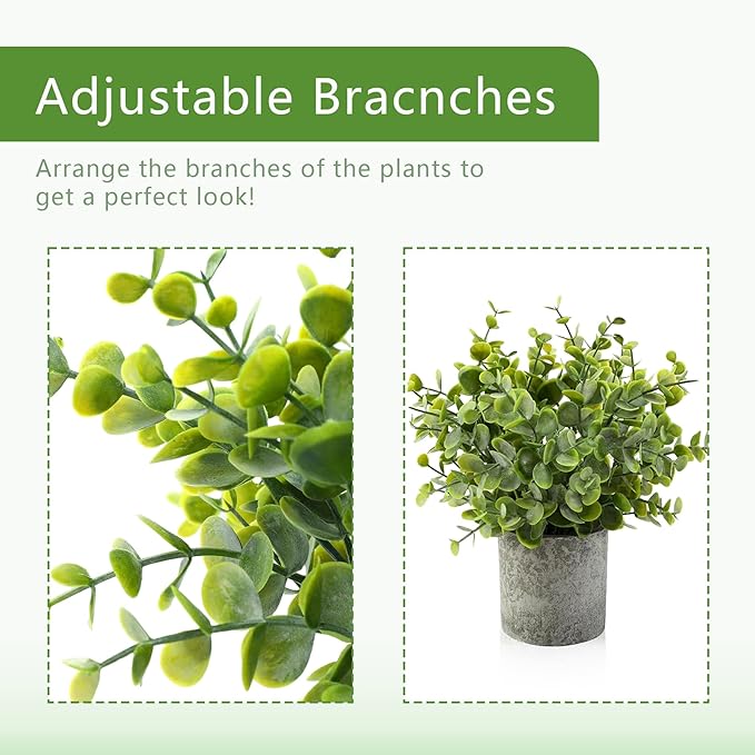 ALAGIRLS 4 Packs Fake Plants Small Artificial Plants for Shelf Lavender Flowers Eucalyptus Succulents Plants Potted Faux Plants for Home Indoor Office Bathroom Living Room Decor