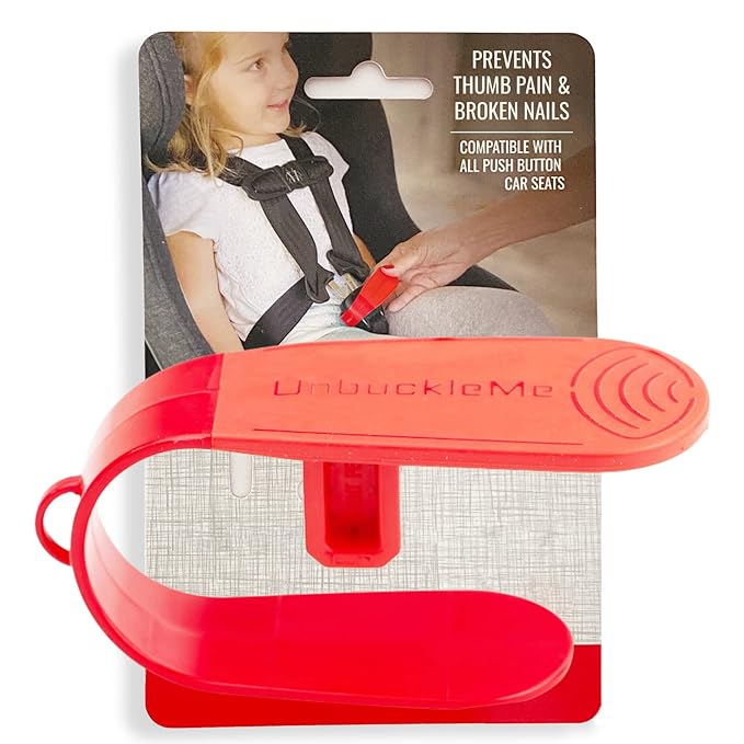 UnbuckleMe Car Seat Buckle Release Tool - Easy Opener Aid for Arthritis, Long Nails, Older Kids - Button Pusher for Infant, Toddler, Convertible 5 pt Harness car Seats - As Seen on Shark Tank (Red)