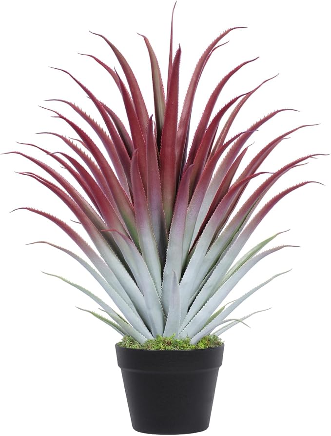 2ft Fake Spiked Agave Plant - Red Artificial Aloe Vera Plant 26 Inch - Tall Large Faux Floor Plants Perfect for Porch Door Step Home Office Patio Indoor Outdoor Decor (1 Pack)