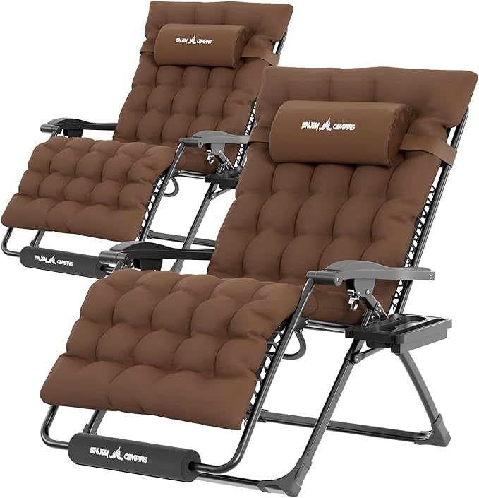 UDPATIO Oversized Zero Gravity Chair Chairs, Patio Recliner, Foldable Heavy Duty Reclining with Adjustable Headrest, Removable Cushion, Cup Holder & Foot Rest for Outside Camping Office Indoor