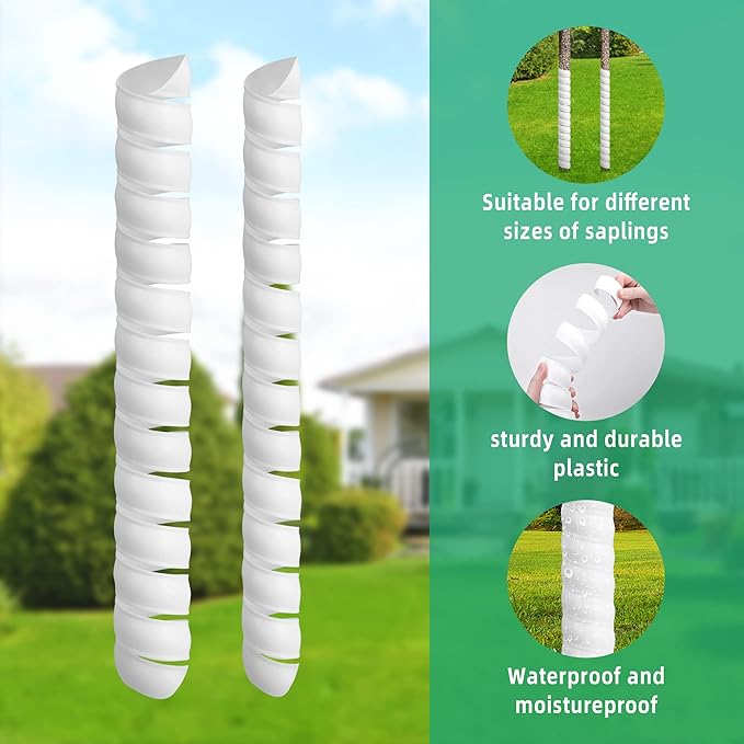 Watayo 4 Pcs Tree Trunk Protector- 2 Size Tree Wraps to Protect Bark- Plastic Spiral Tree Guard- Tree Bark Protector Tube Wraps to Protect Saplings Plants from Deer Rabbit Cats Rodents Mowers