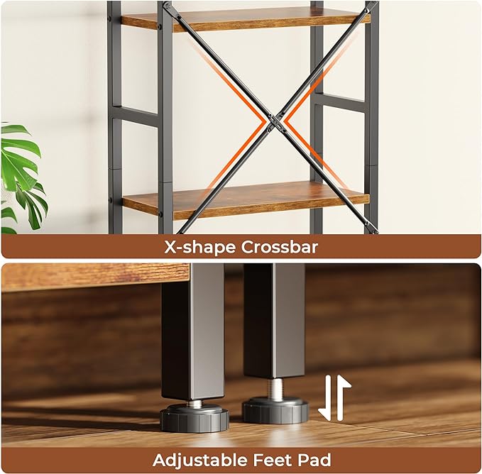 SUPERJARE Triple 4 Tier Bookshelf, Bookcase with 11 Open Display Shelves, Wide Book Shelf Book Case for Home & Office, Rustic Brown