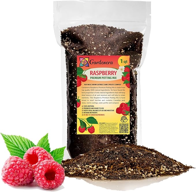 Gardenera Premium Raspberry Potting Soil Mix - Optimal Blend for Thriving and Juicy Berries - 1 Quart