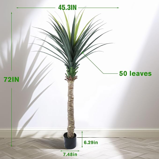 ANTING Artificial Agave Snake Plant 6FT, Lifelike Fake Plant with Pot for Indoor, 72IN Faux Plant, Ideal for Home, Office, Garden, Hotel Decor & Gift (1Pack)