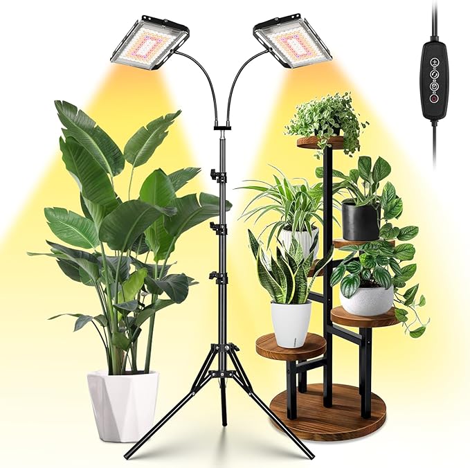 LBW Grow Lights for Indoor Plants,Full Spectrum Standing Plant Grow Light with 4/8/12H Timer, 6 Dimmable Levels,68" Adjustable Tripod, Floor Grow Lamp for Large Indoor Plants, Dual Heads Plus