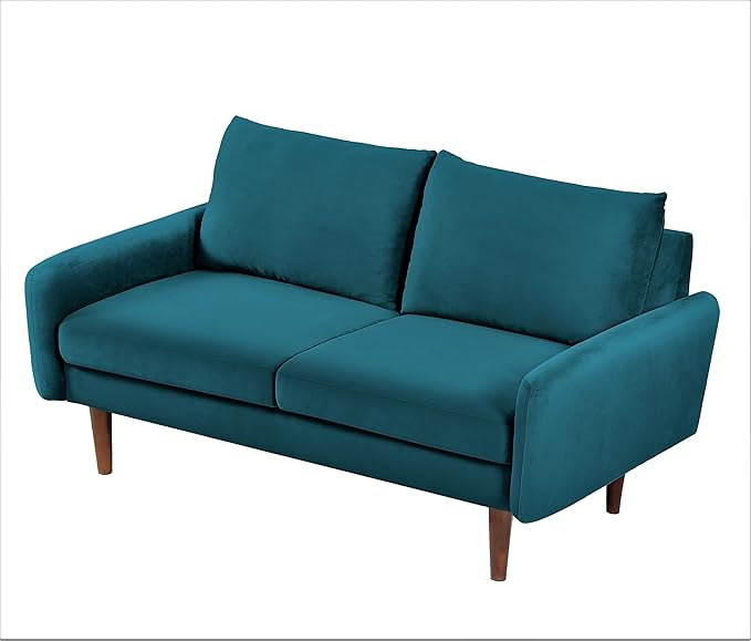 Container Furniture Direct Kent Velvet Loveseat Sofa for Modern Living Rooms and Compact Spaces, Comfy 2 Seater Couch Studio Apartment Furniture with Sleek Design, Greenish Blue