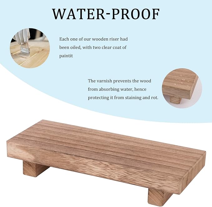 zoocatia Small Wood Tray Pedestal Stand Farmhouse Bathroom Decor Decorative Wooden Riser Kitchen Soap Dish Holder for Vanity, Counter, Sink, Brown