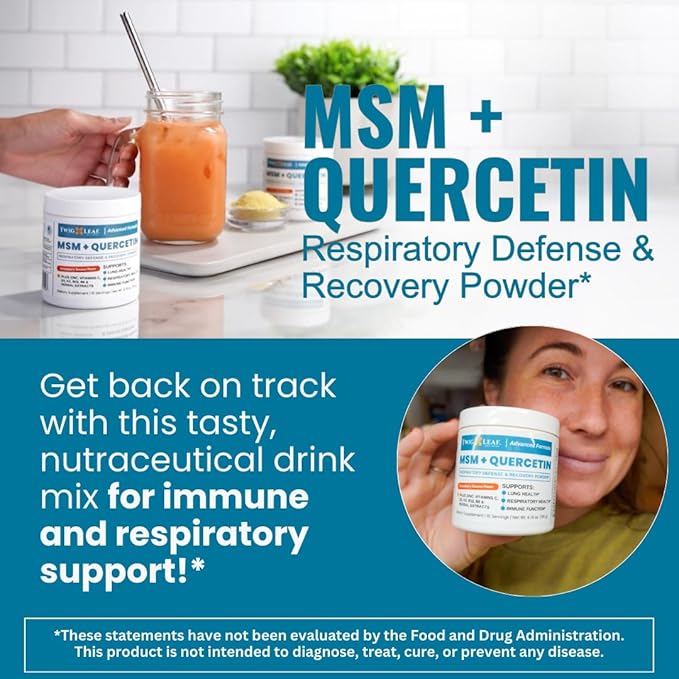 Twig & Leaf MSM + Quercetin Powder with Vitamin C & Zinc (Strawberry Banana) - Immune System Support Supplement for Respiratory Health & Lung Function - Natural Defense & Recovery Complex - 4.76 oz
