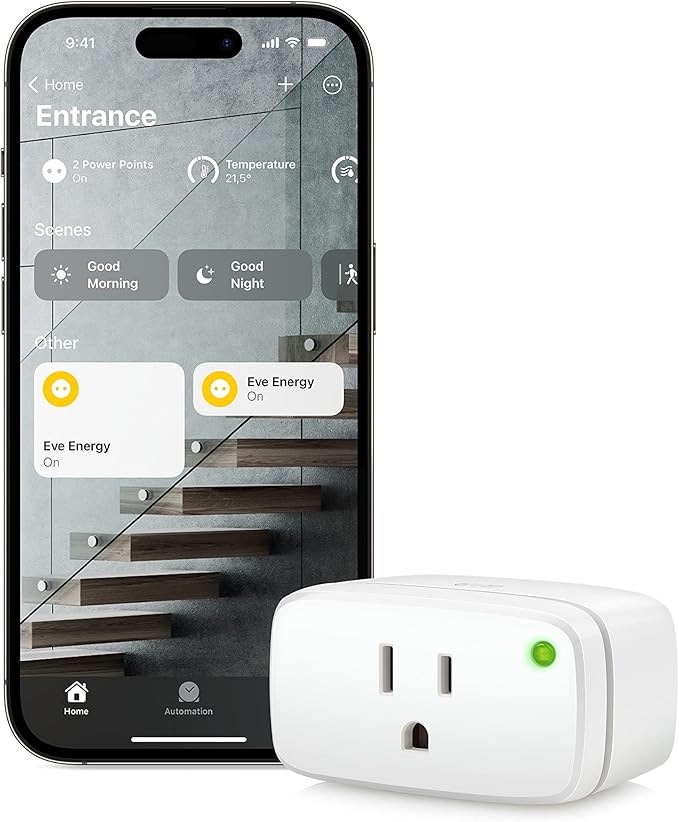 Eve Energy (Matter) - Smart Plug, App and Voice Control, 100% Privacy, Matter Over Thread, Works with Apple Home, Alexa, Google Home, SmartThings