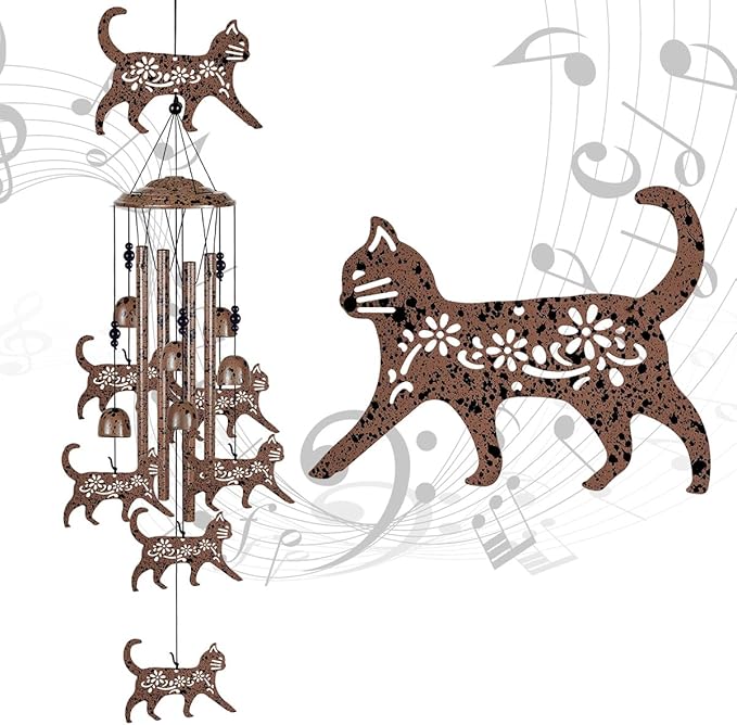 Cats Wind Chimes for Garden,Home,Balcony,Yard,Outdoor Decor, Cat Wind Bell, Memorial Wind Chimes, Cat Decoration, Wind Catcher, Blessing Wind Chime for Mom,Grandma,Family,Women,Friend