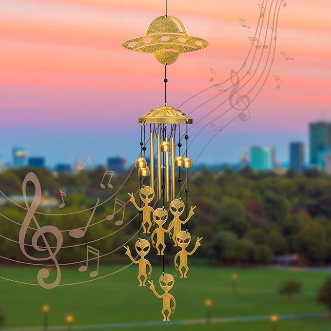 Alien Wind Chimes for Outside, Extraterrestrial UFO Windchimes Decor, Metal Saucerman Bell, UFOs & Aliens Wind Chime Yard Garden Decor Outdoor, Men/Women/Memorial/Housewarming/Birthday/Festival Gifts